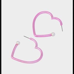 Betsey Johnson HEART HOOP EARRINGS PINK/WHITE